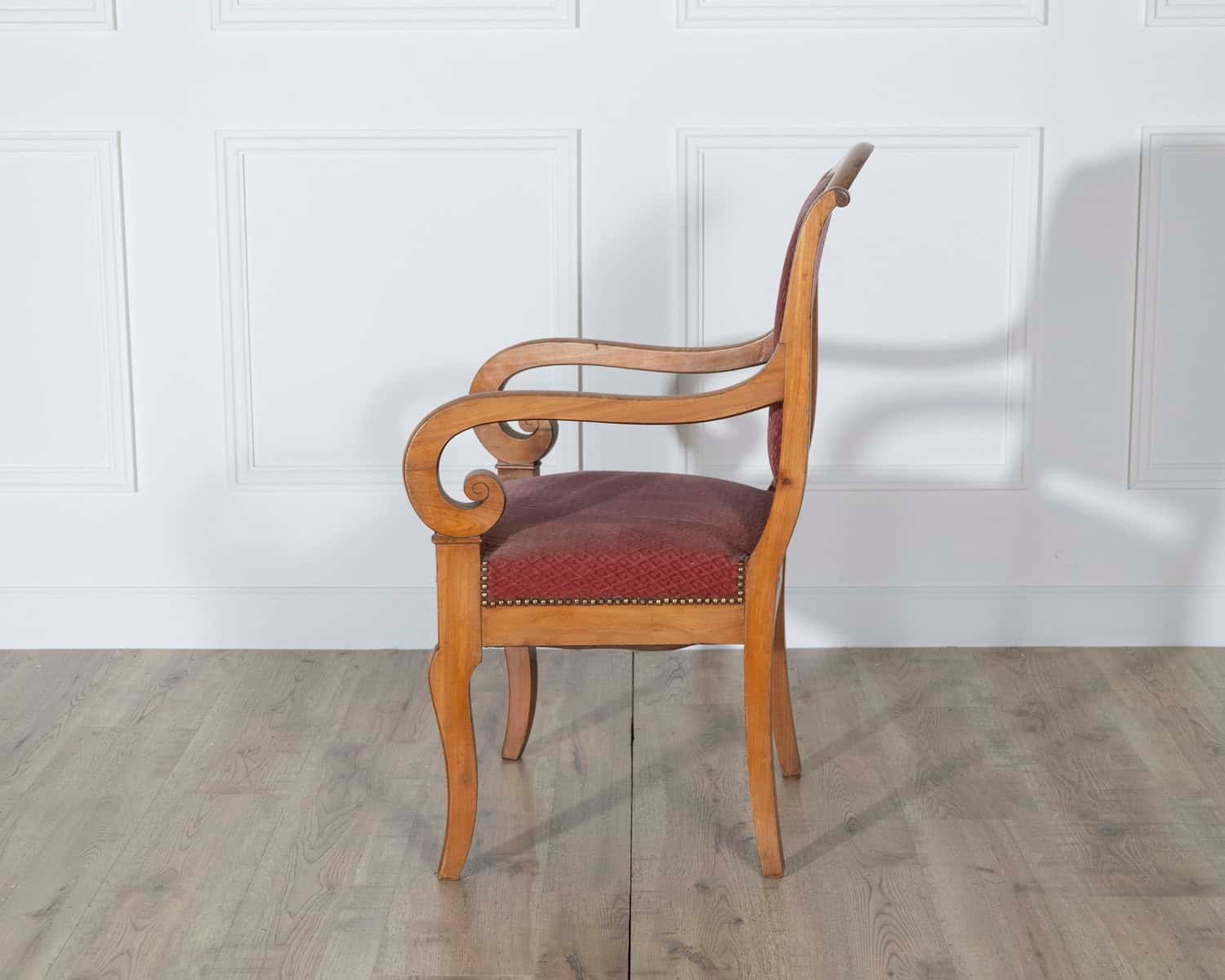 Pair of Louis Philippe Cherry Wood Armchairs with Upholstered Seats - JAA