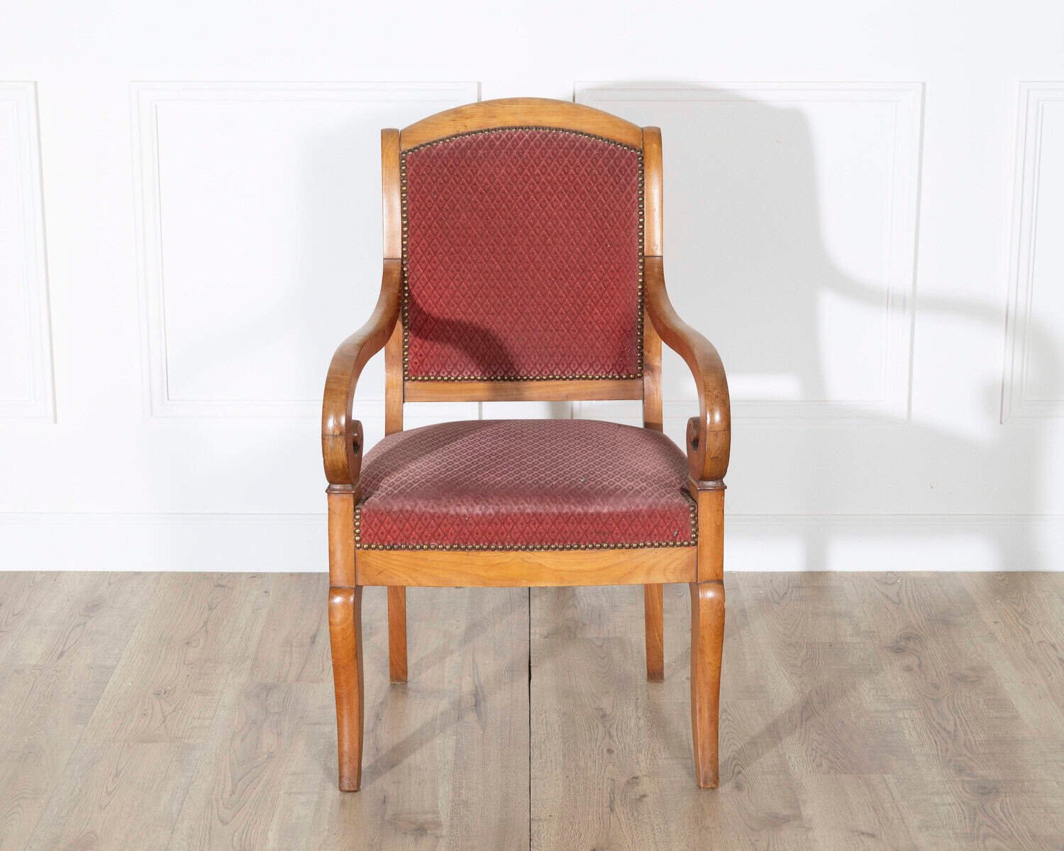 Pair of Louis Philippe Cherry Wood Armchairs with Upholstered Seats - JAA