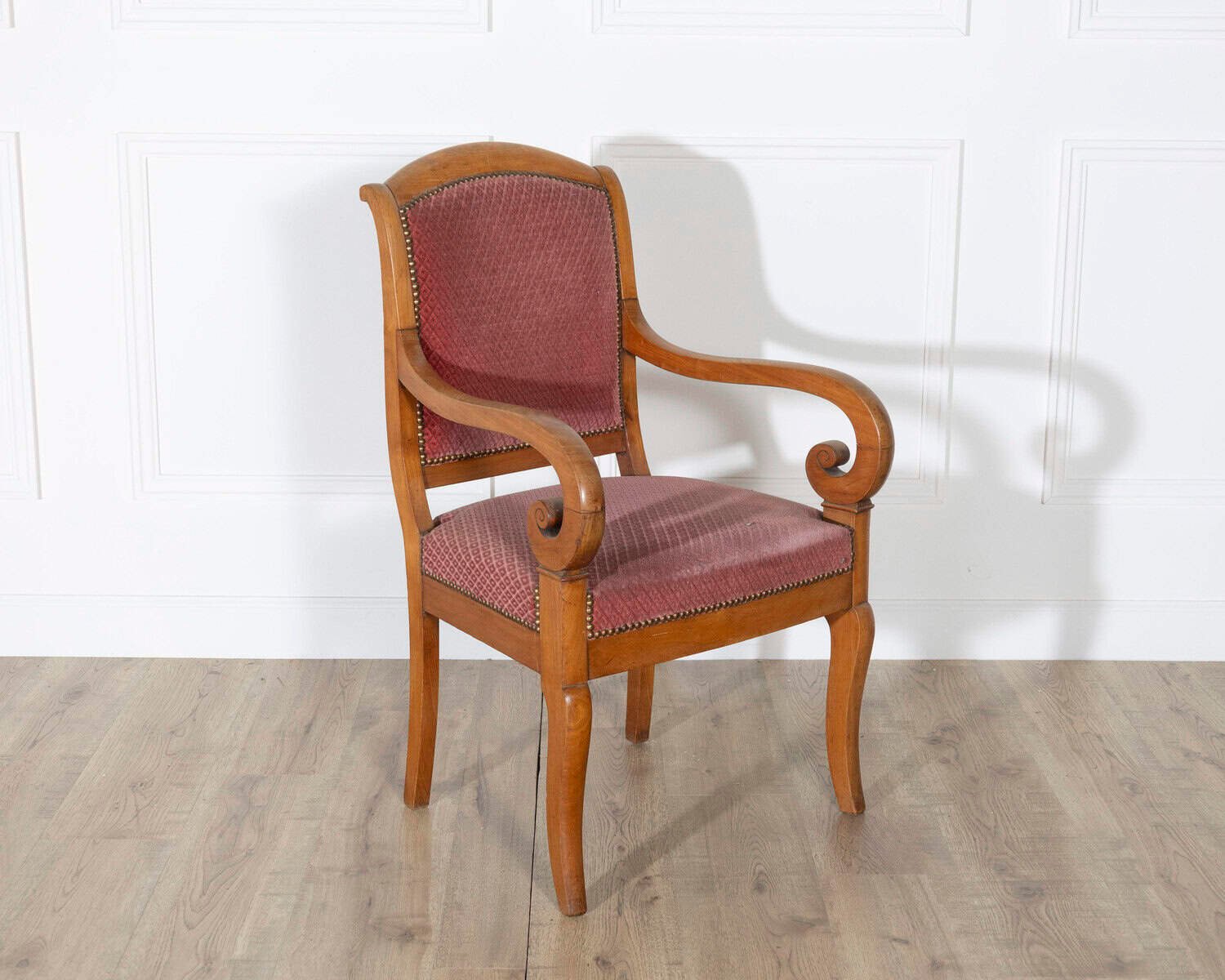 Pair of Louis Philippe Cherry Wood Armchairs with Upholstered Seats - JAA