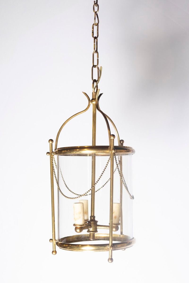 Elegant French Brass and Glass Lantern Chandelier, circa 1940 - JAA