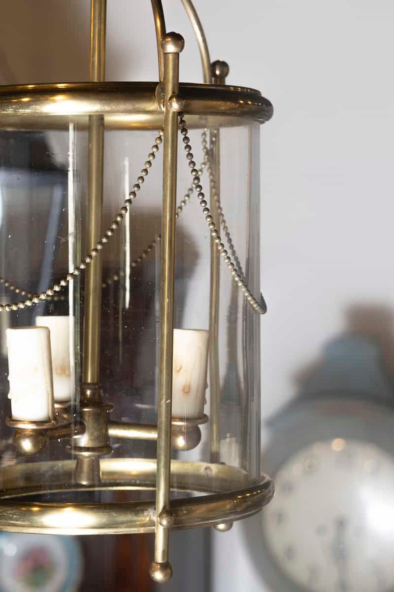 Elegant French Brass and Glass Lantern Chandelier, circa 1940 - JAA