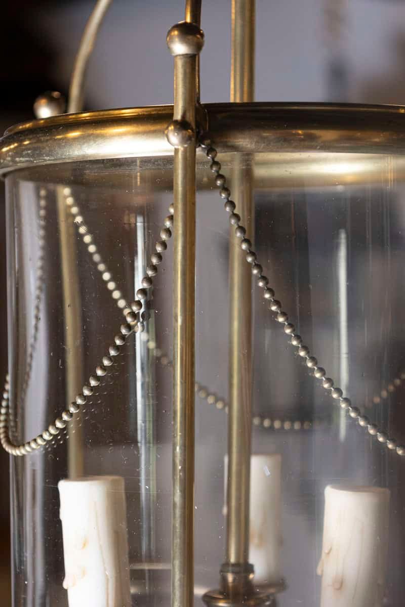 Elegant French Brass and Glass Lantern Chandelier, circa 1940 - JAA