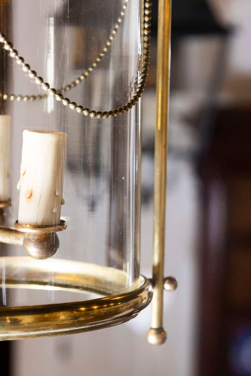 Elegant French Brass and Glass Lantern Chandelier, circa 1940 - JAA