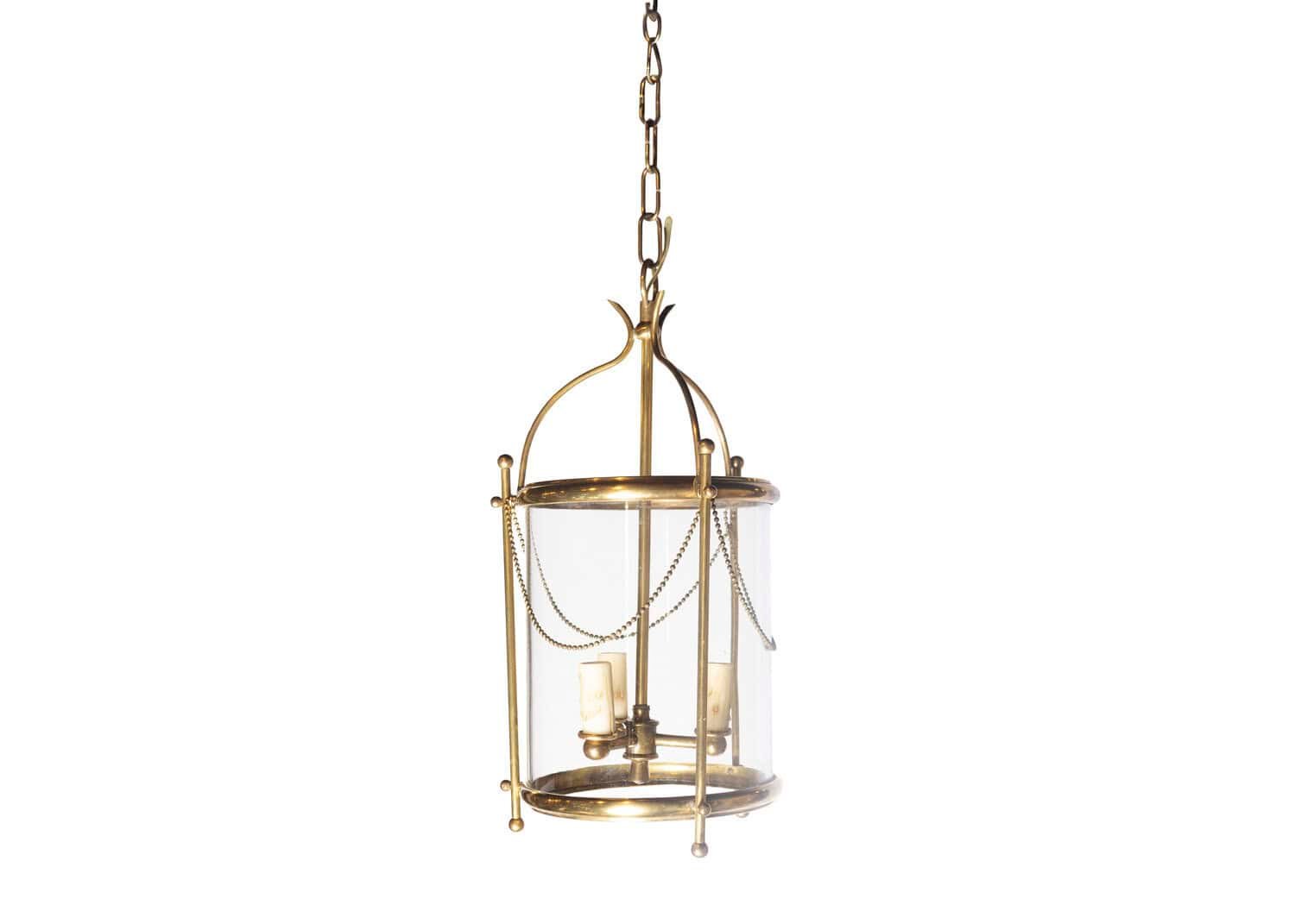 Elegant French Brass and Glass Lantern Chandelier, circa 1940