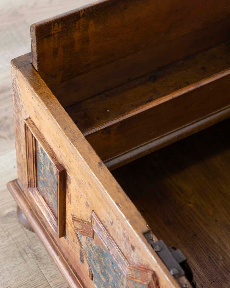 Austrian Tyrolean 19th Century Painted Fir Chest with Star Rosette Panel and Original Hardware - JAA