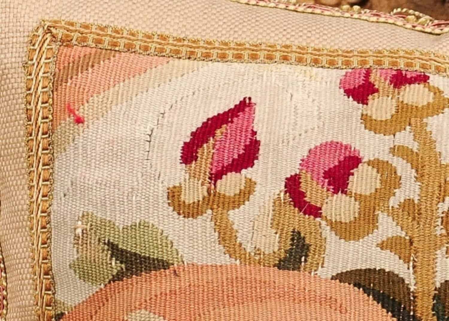 Pillow Made from a 19th Century French Tapestry with Floral Décor and Tassels - JAA