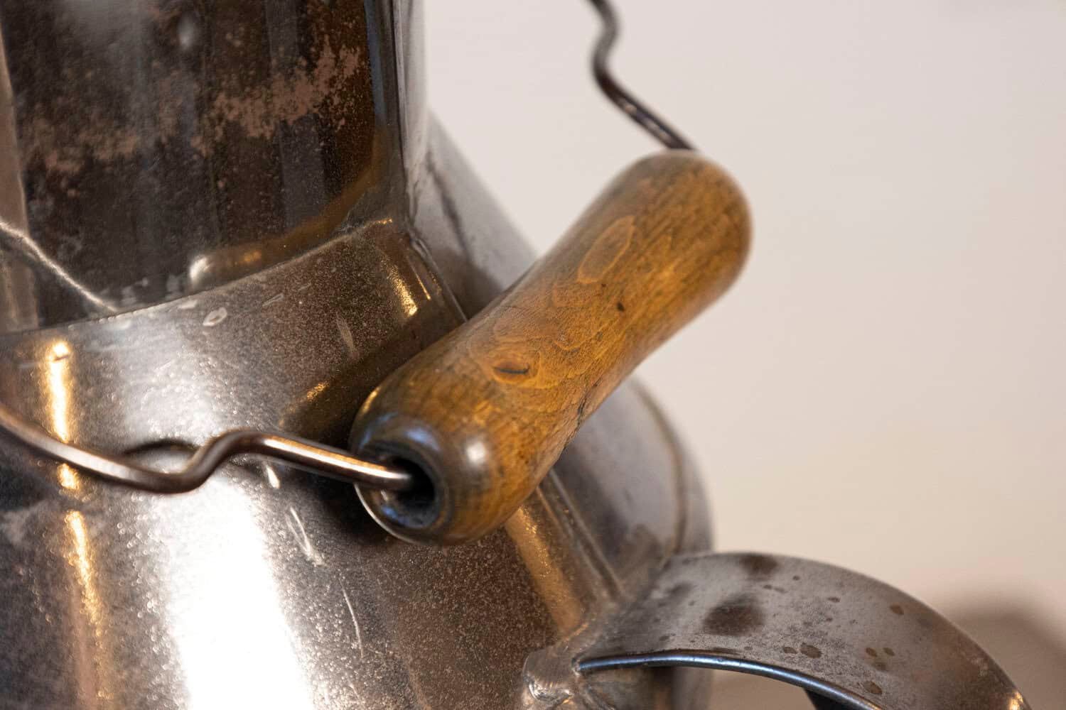 French 19th Century Metal Milk Can with Long Spout and Wooden Handle - JAA