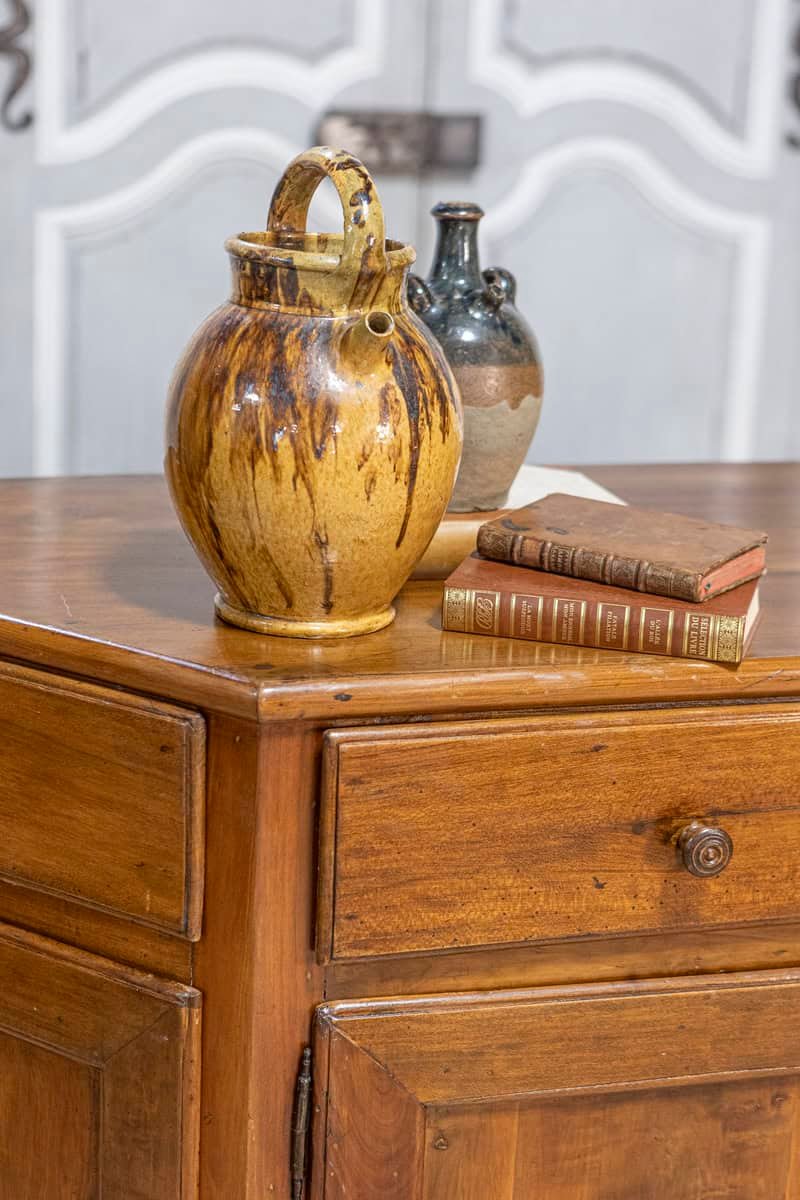 Italian 19th Century Walnut Credenza with Drawers over Doors and Canted Sides - JAA