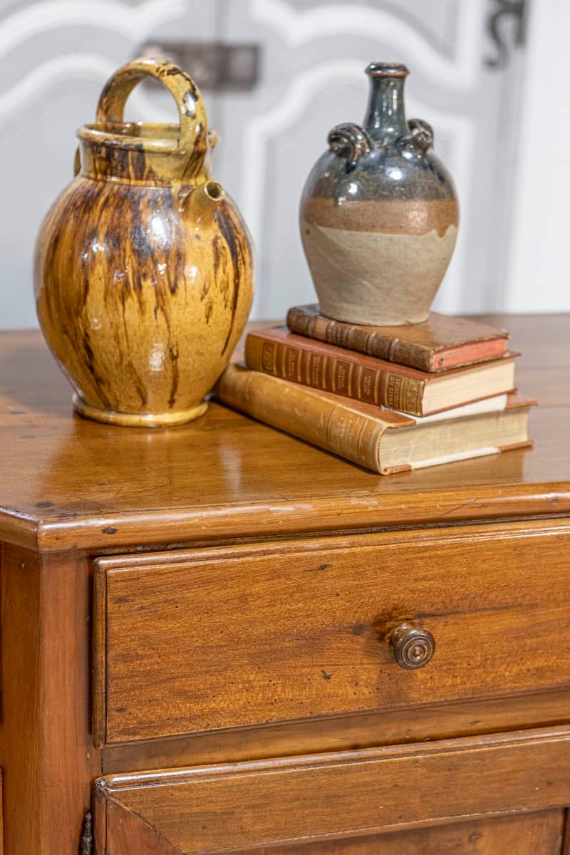 Italian 19th Century Walnut Credenza with Drawers over Doors and Canted Sides - JAA