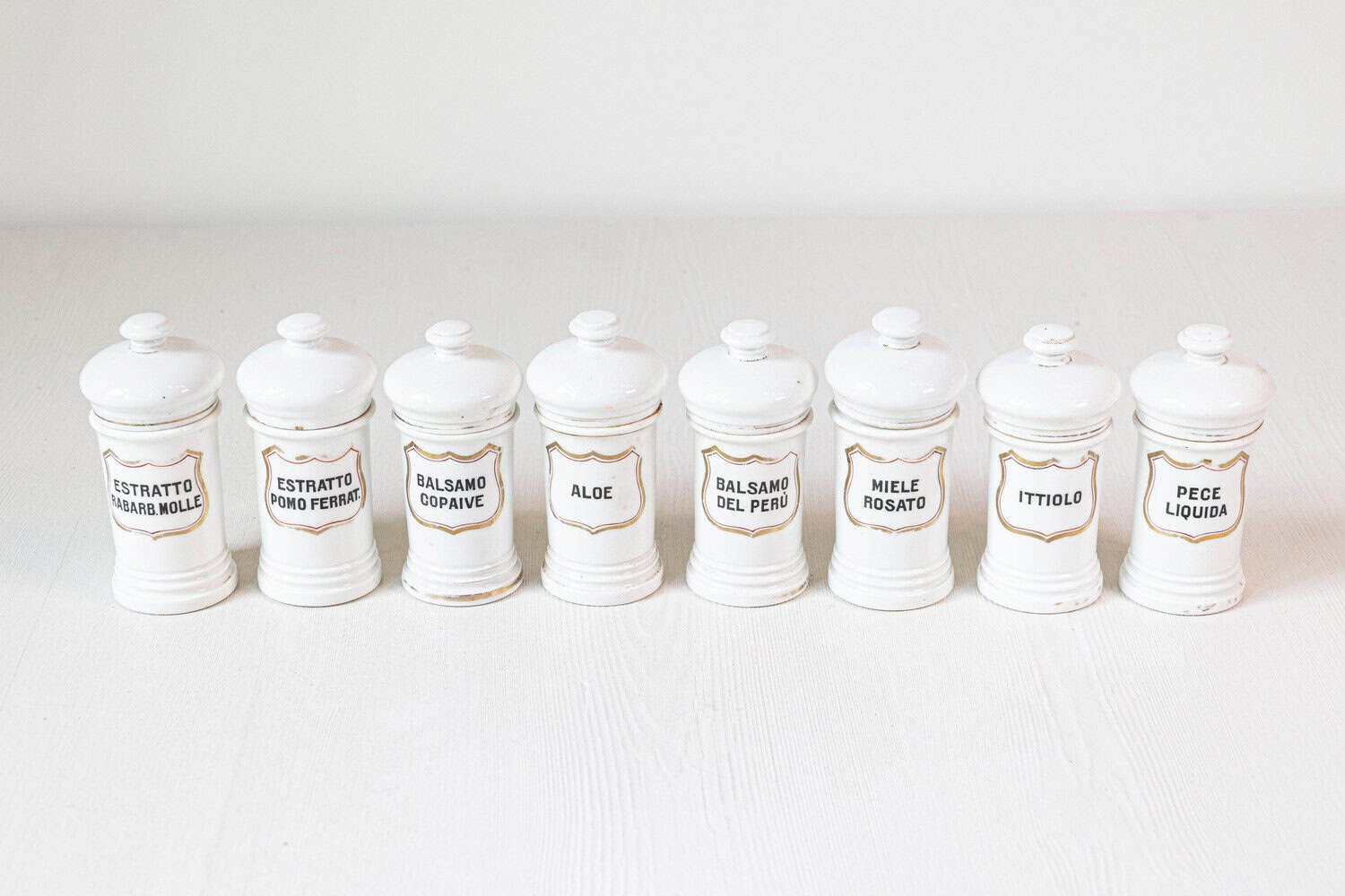 Italian 20th Century Porcelain Pharmacy Jars with Labels - JAA