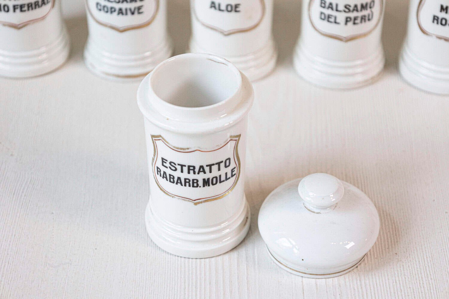 Italian 20th Century Porcelain Pharmacy Jars with Labels - JAA