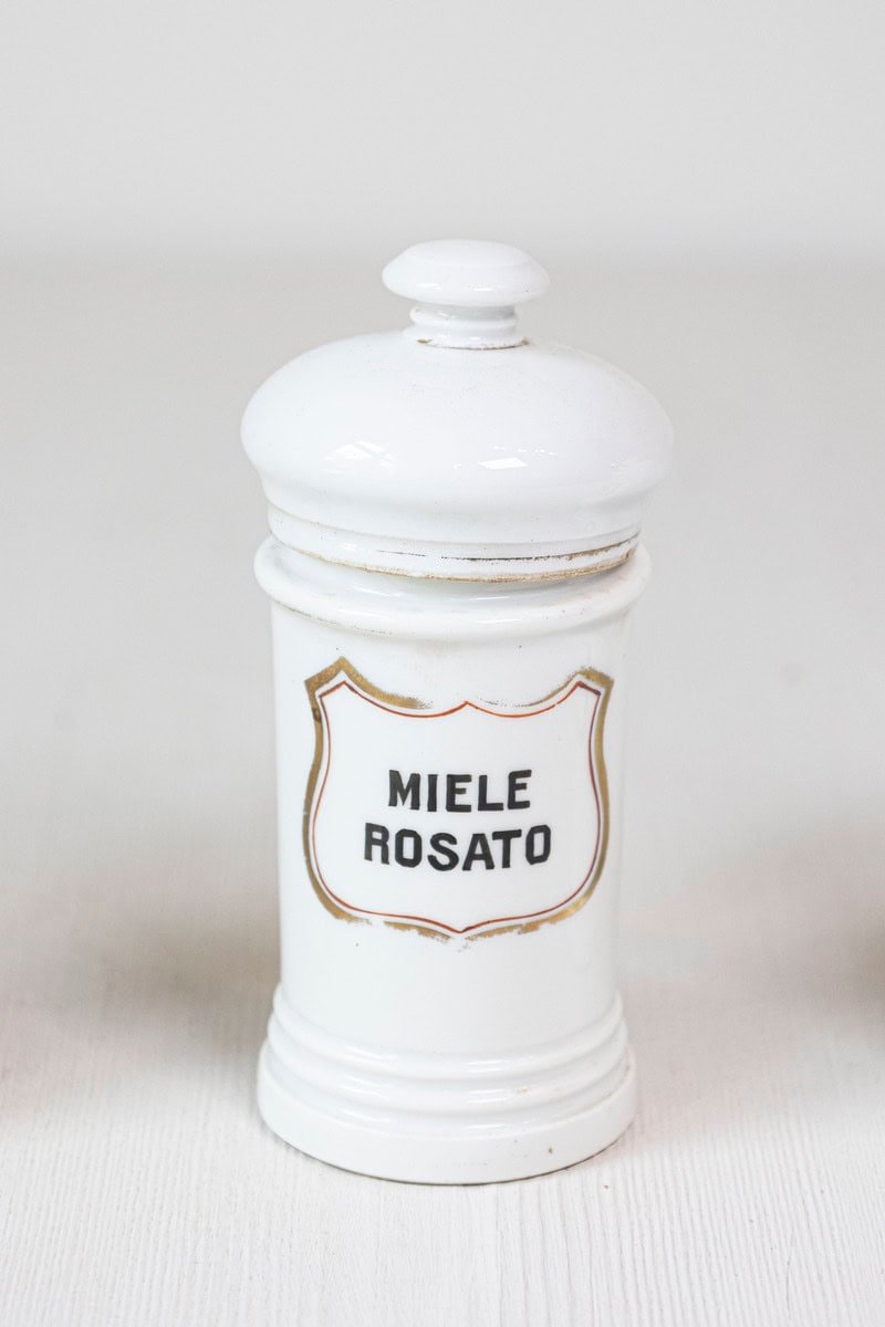 Italian 20th Century Porcelain Pharmacy Jars with Labels - JAA