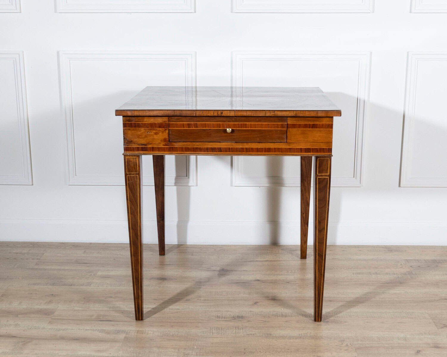 Louis XVI Style Walnut and Marquetry Table with Drawer, Italy, Mid-19th Century - JAA