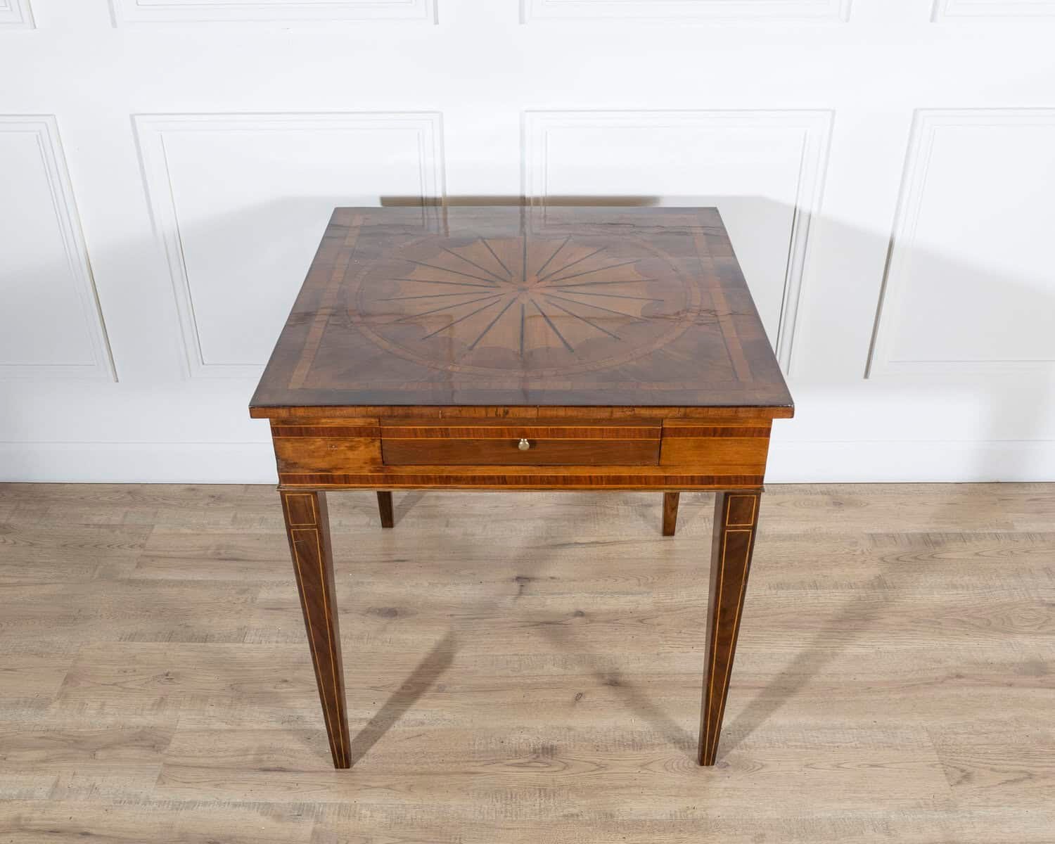 Louis XVI Style Walnut and Marquetry Table with Drawer, Italy, Mid-19th Century - JAA