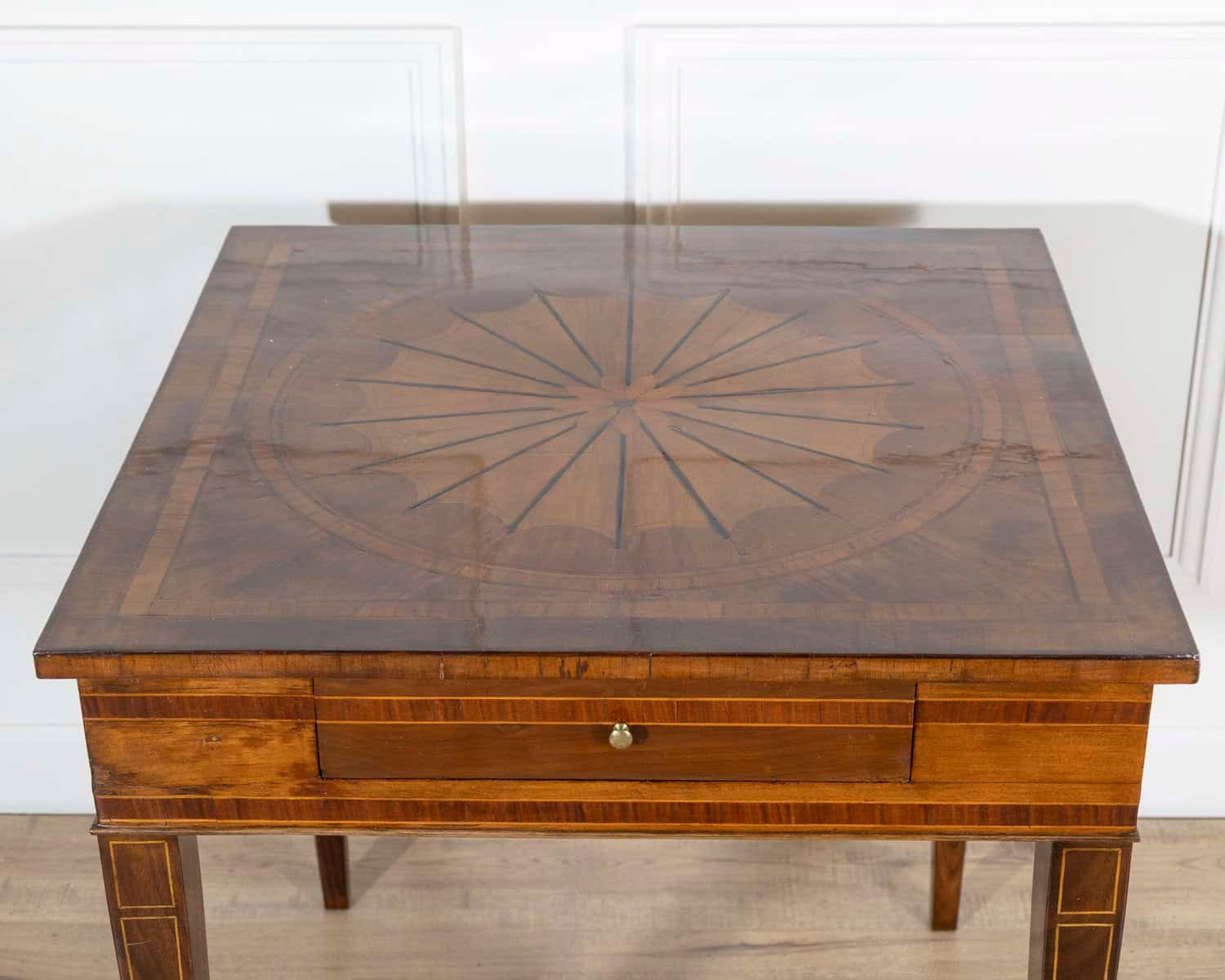 Louis XVI Style Walnut and Marquetry Table with Drawer, Italy, Mid-19th Century - JAA