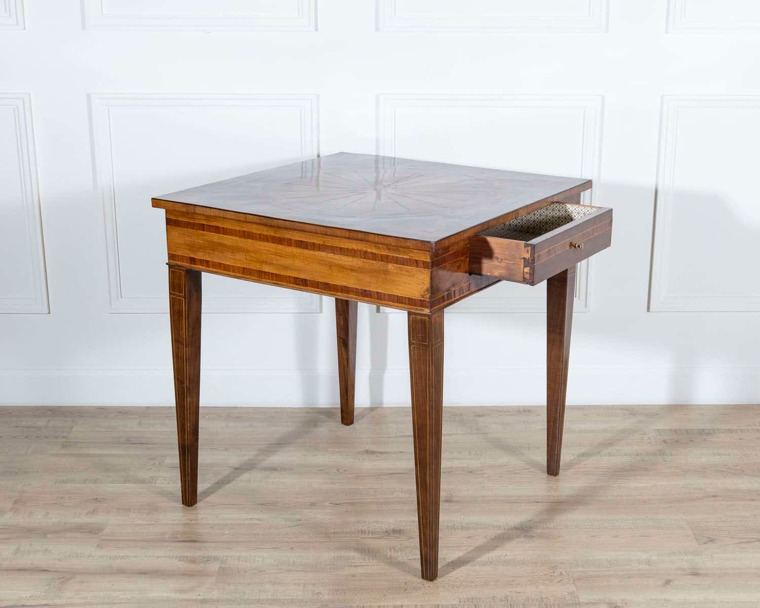 Louis XVI Style Walnut and Marquetry Table with Drawer, Italy, Mid-19th Century - JAA