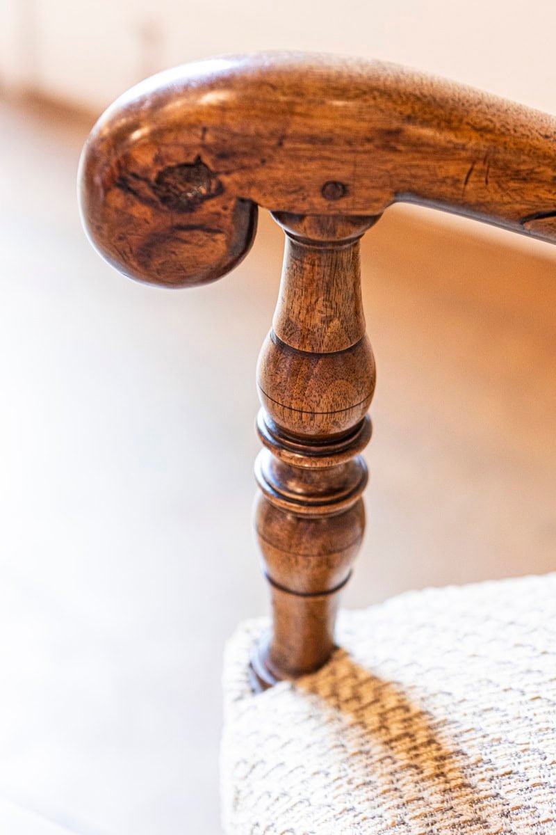 Louis XIII Style Walnut French Fauteuil with Scrolling Arms and Turned Base - JAA