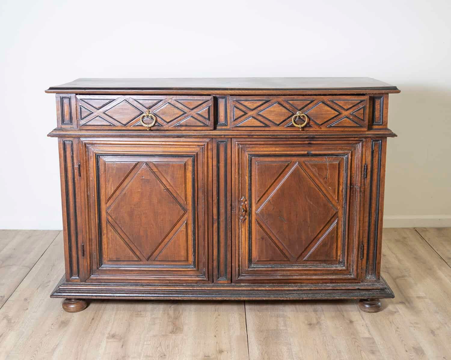 Louis XIV Walnut Sideboard with Geometric Panels, Lombardy-Piedmont, 17th Century - JAA