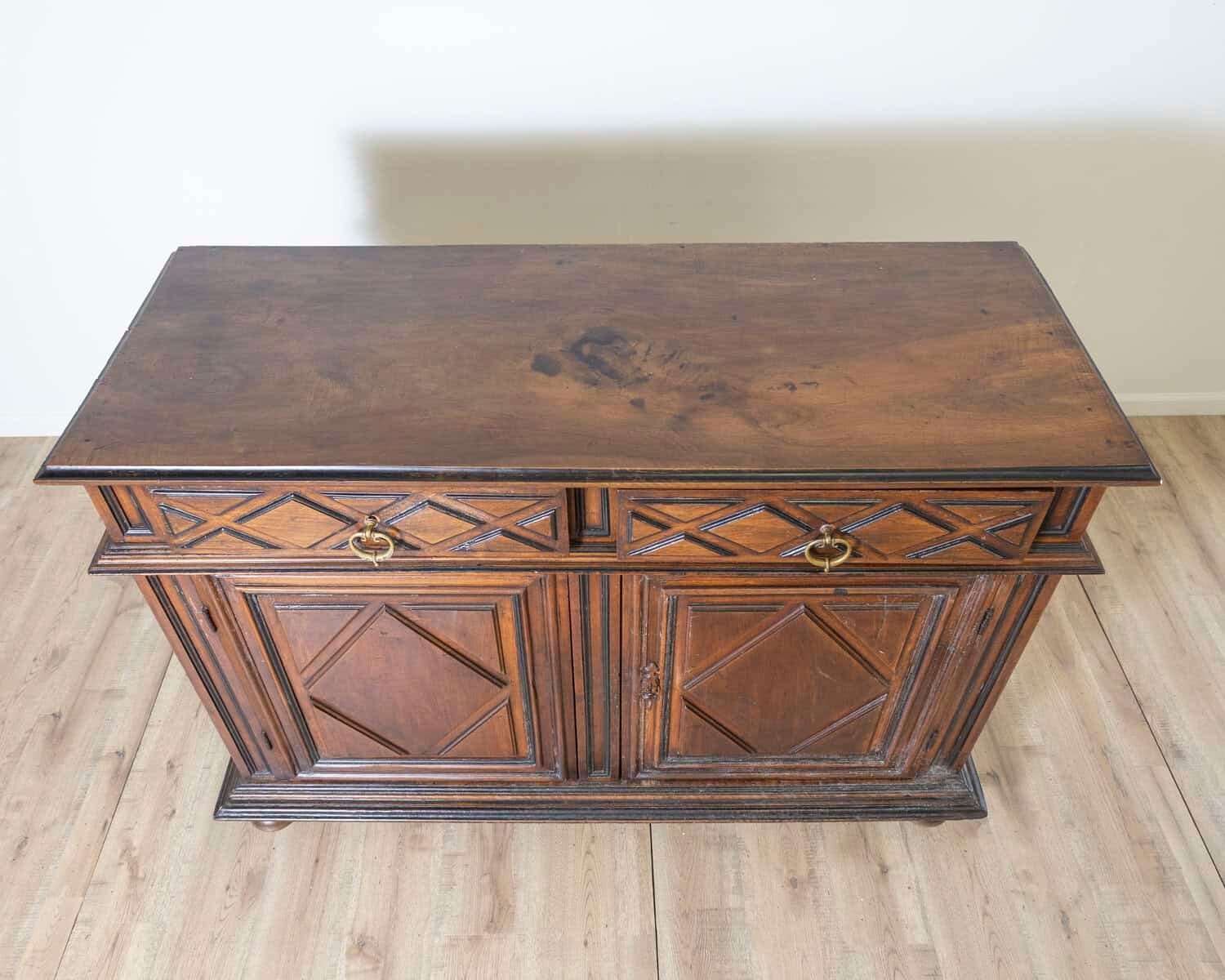 Louis XIV Walnut Sideboard with Geometric Panels, Lombardy-Piedmont, 17th Century - JAA