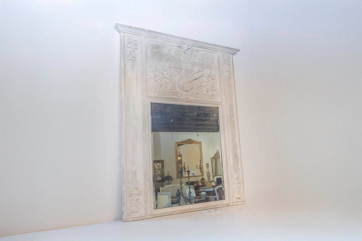 French Louis XVI 1790s Trumeau Mirror with Carved Liberal Arts Allegory - JAA