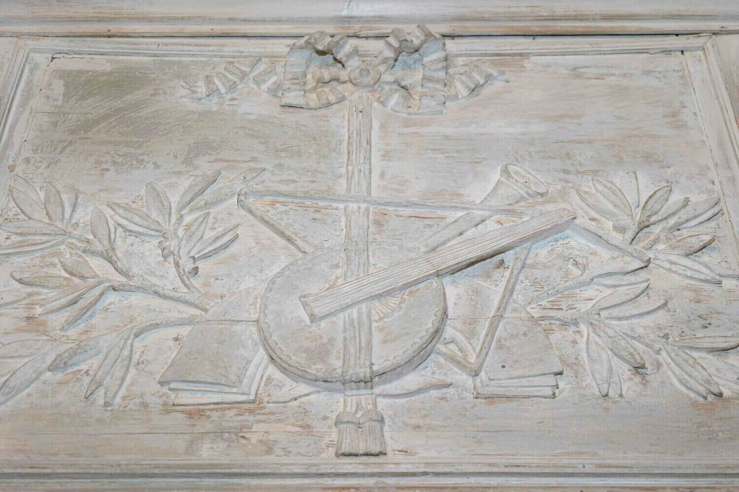 French Louis XVI 1790s Trumeau Mirror with Carved Liberal Arts Allegory - JAA