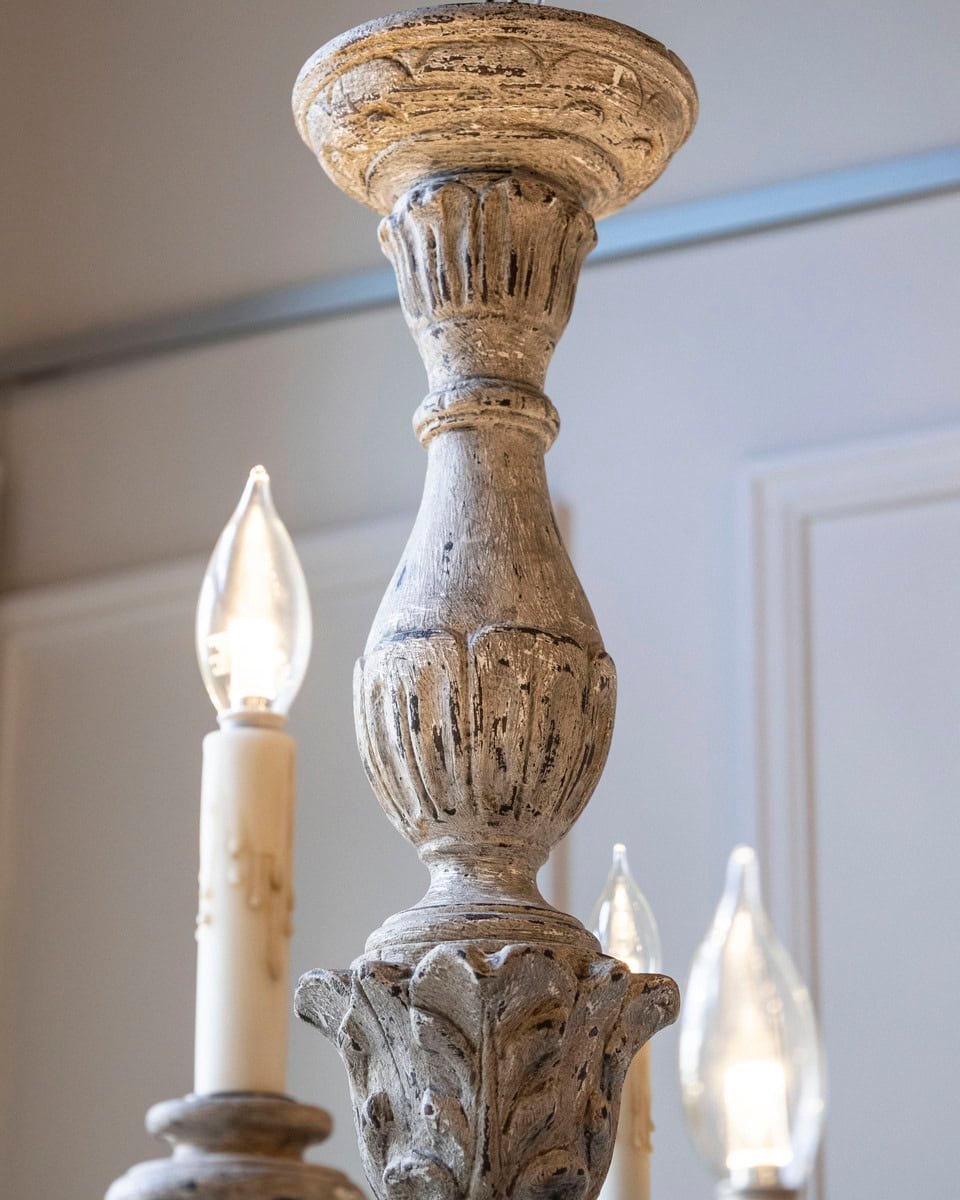 French 20th Century Carved and Painted Wood Twelve-Light Chandelier - JAA