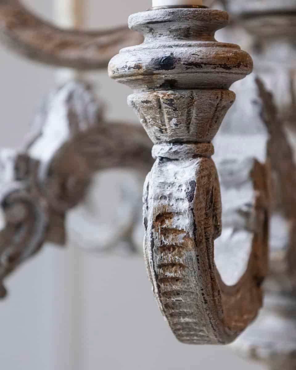 French 20th Century Carved and Painted Wood Twelve-Light Chandelier - JAA