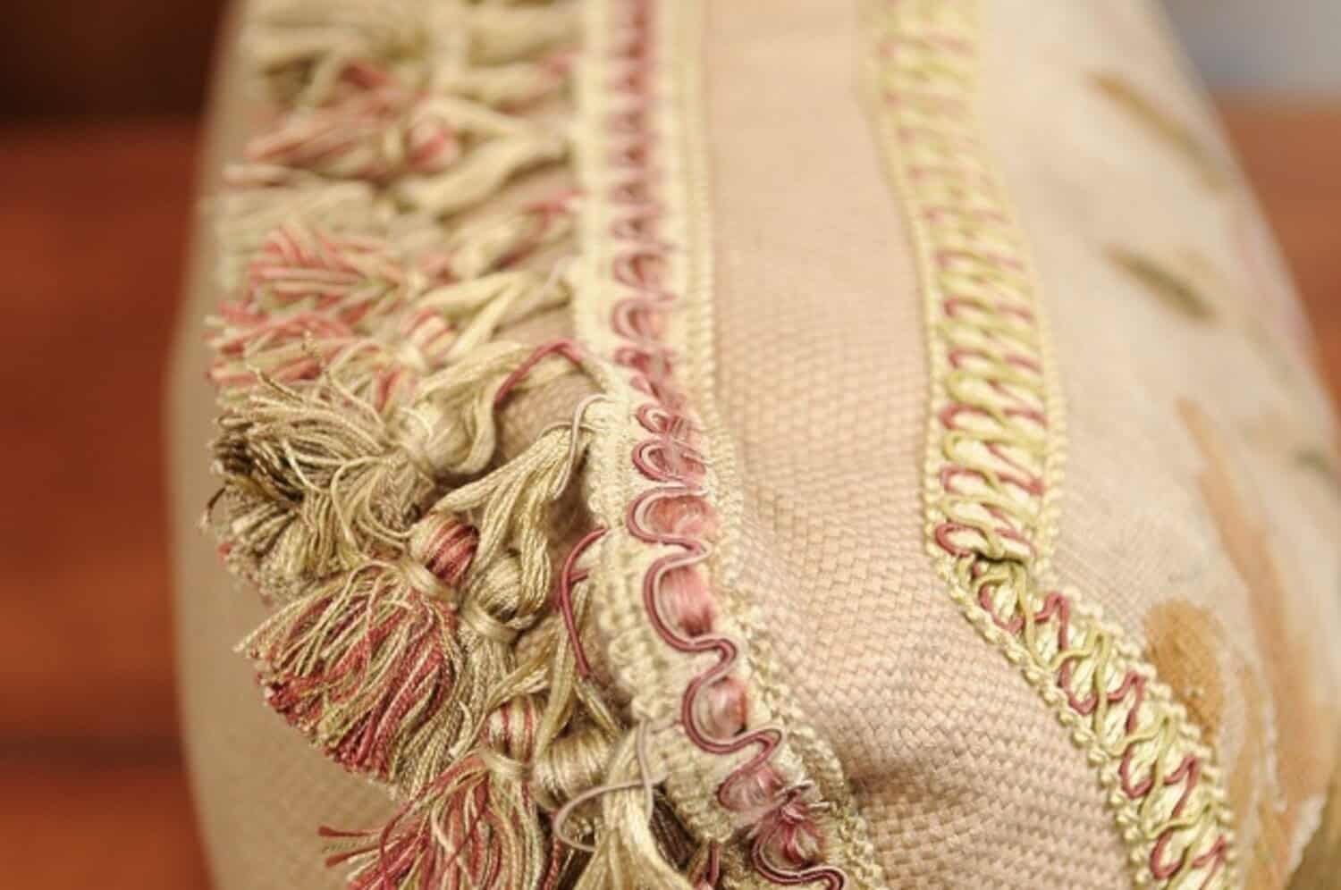 Pillow Made from a 19th Century French Tapestry with Floral Decor and Tassels - JAA