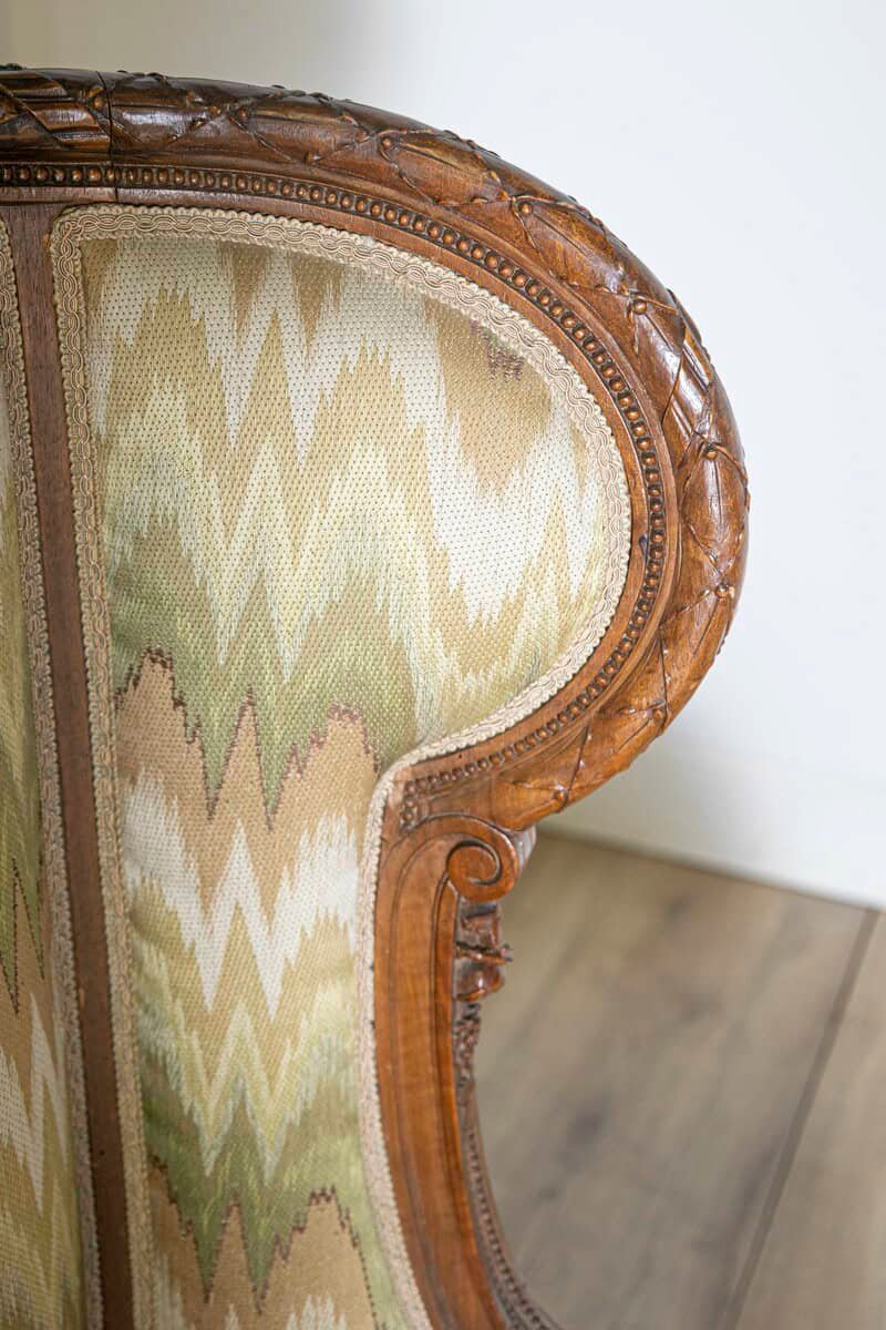 French Louis XVI Style 1870s Walnut Bergère à Oreilles with Carved Décor - JAA