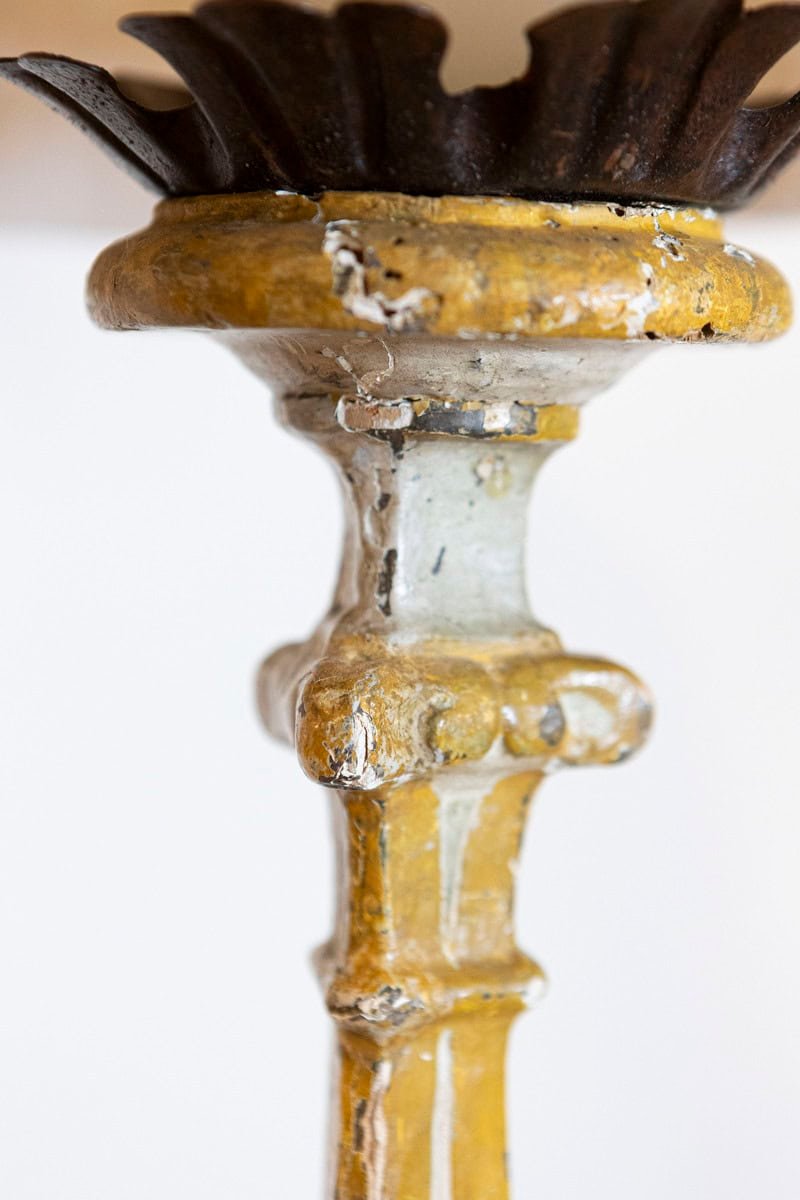 French Baroque Style 1870s Carved, Painted and Parcel-Gilt Candlestick Lamp - JAA