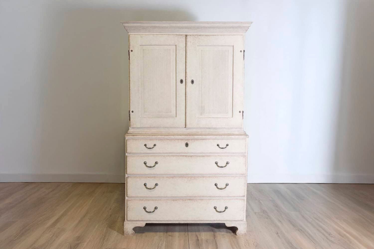 1834 Swedish Two-part Painted Cabinet with Doors and Graduated Drawers - JAA