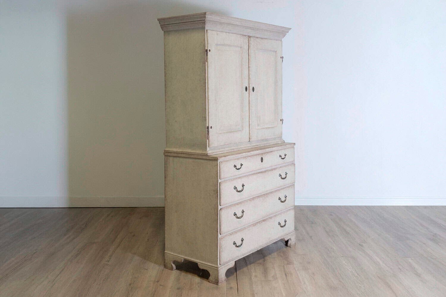 1834 Swedish Two-part Painted Cabinet with Doors and Graduated Drawers - JAA
