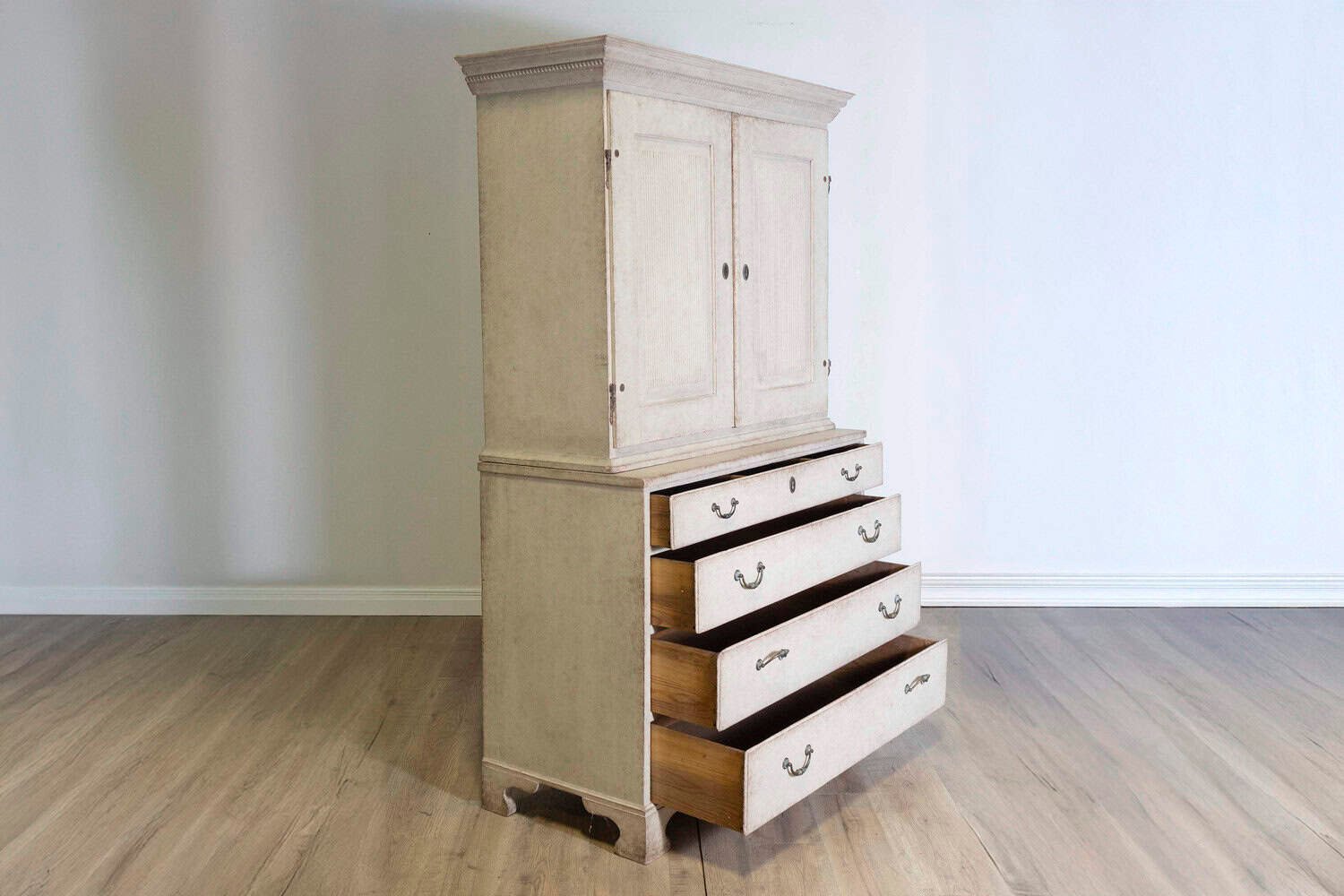 1834 Swedish Two-part Painted Cabinet with Doors and Graduated Drawers - JAA