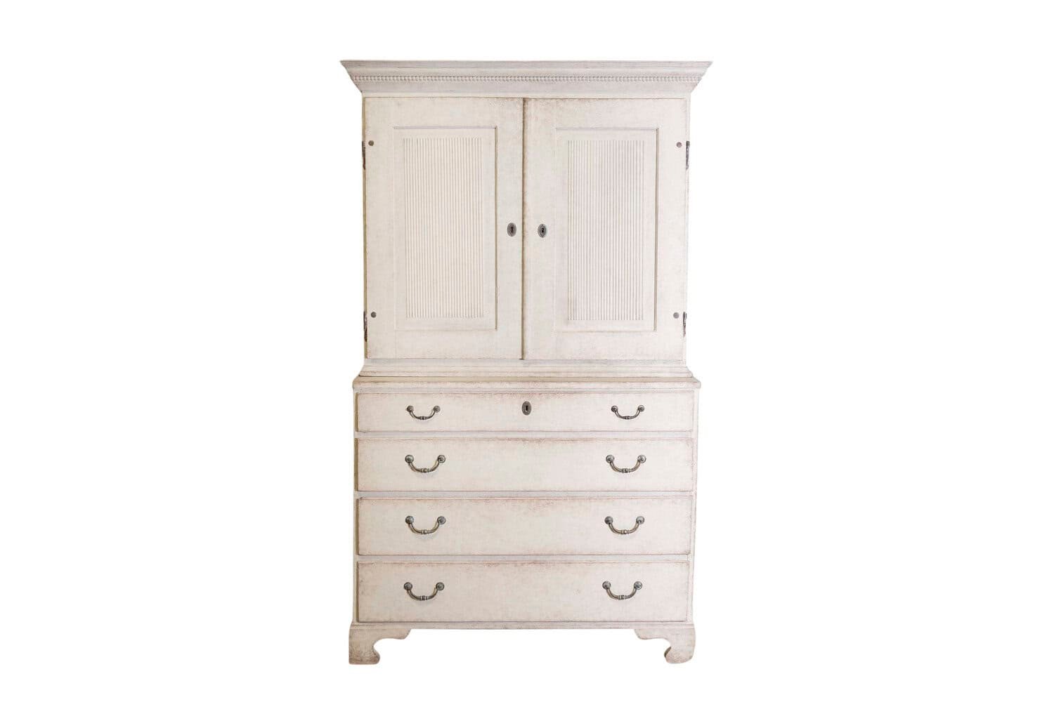1834 Swedish Two-part Painted Cabinet with Doors and Graduated Drawers - JAA