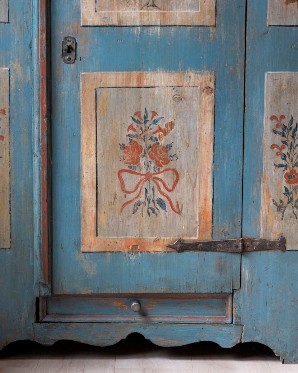 Tyrolean Late 18th Century Painted Pine Armoire with Original Folk Art Finish, Dated 1793 - JAA