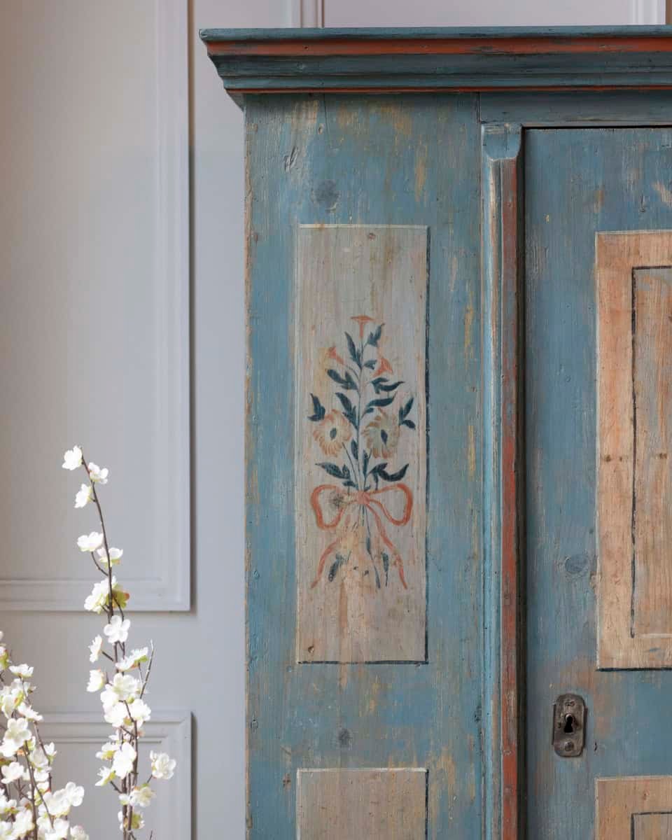 Tyrolean Late 18th Century Painted Pine Armoire with Original Folk Art Finish, Dated 1793 - JAA