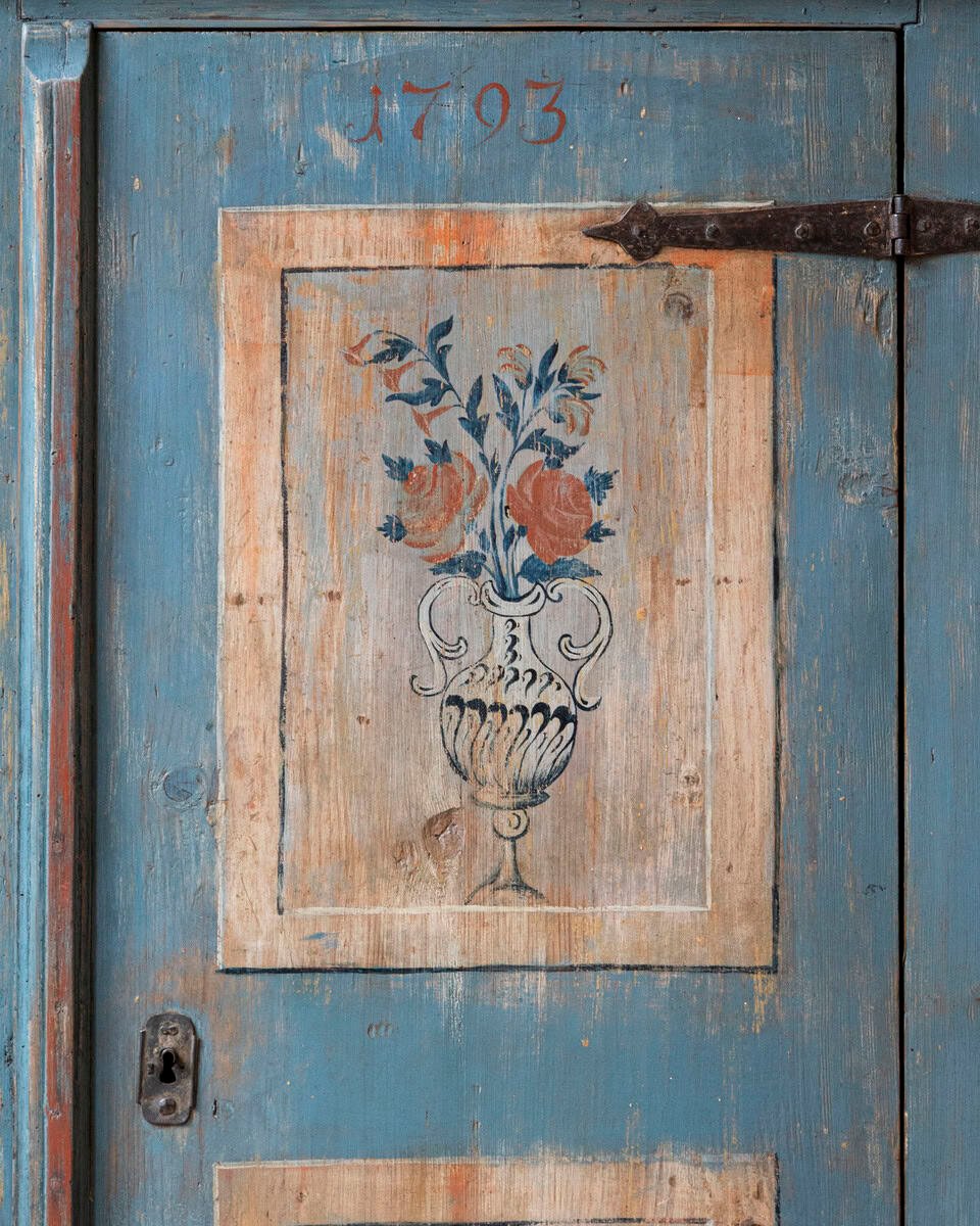 Tyrolean Late 18th Century Painted Pine Armoire with Original Folk Art Finish, Dated 1793 - JAA