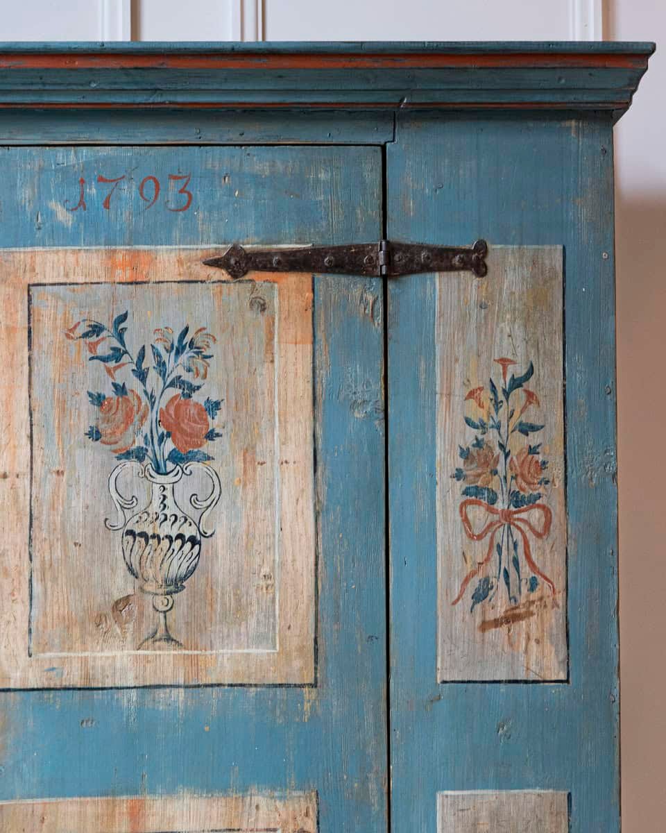 Tyrolean Late 18th Century Painted Pine Armoire with Original Folk Art Finish, Dated 1793 - JAA