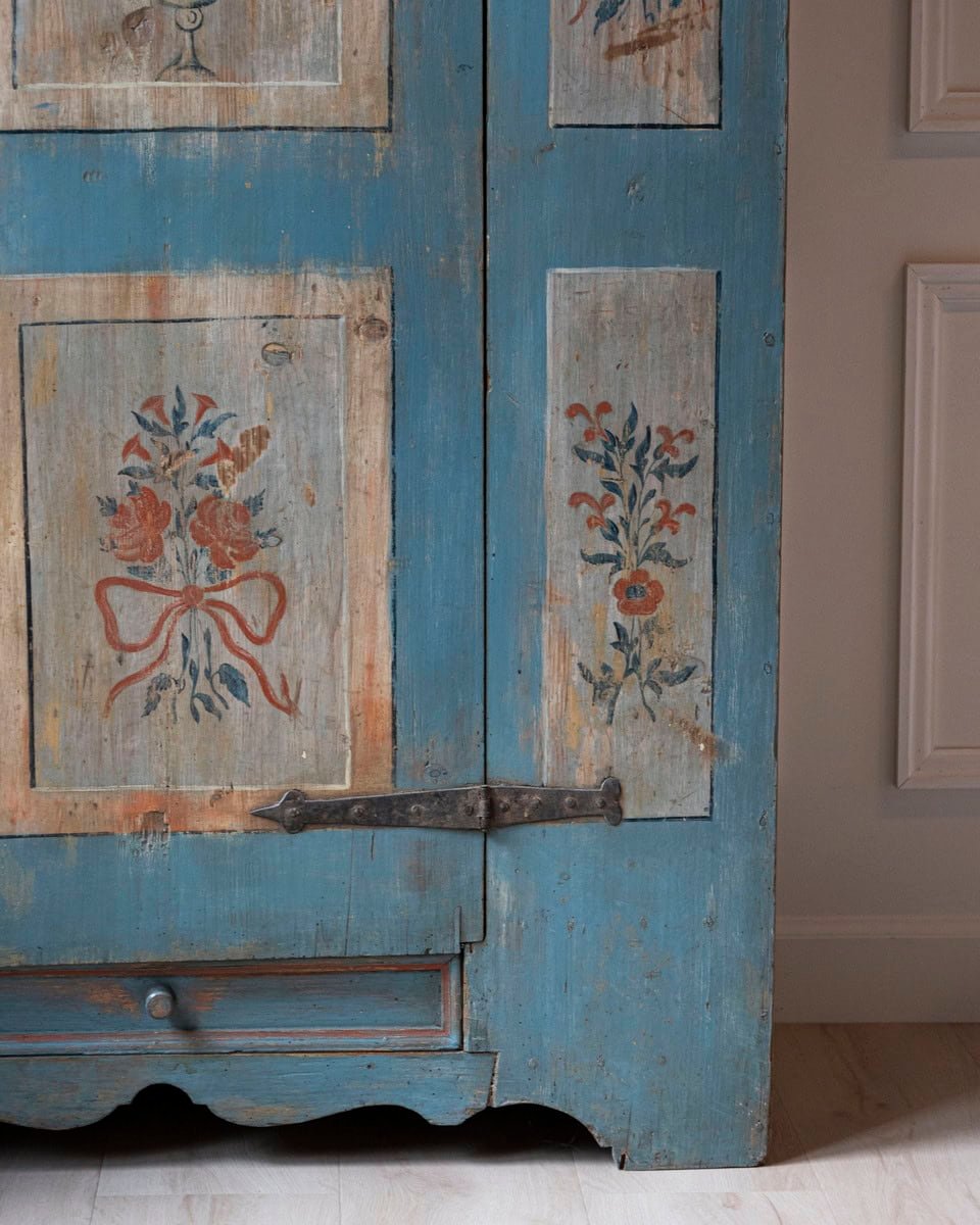 Tyrolean Late 18th Century Painted Pine Armoire with Original Folk Art Finish, Dated 1793 - JAA