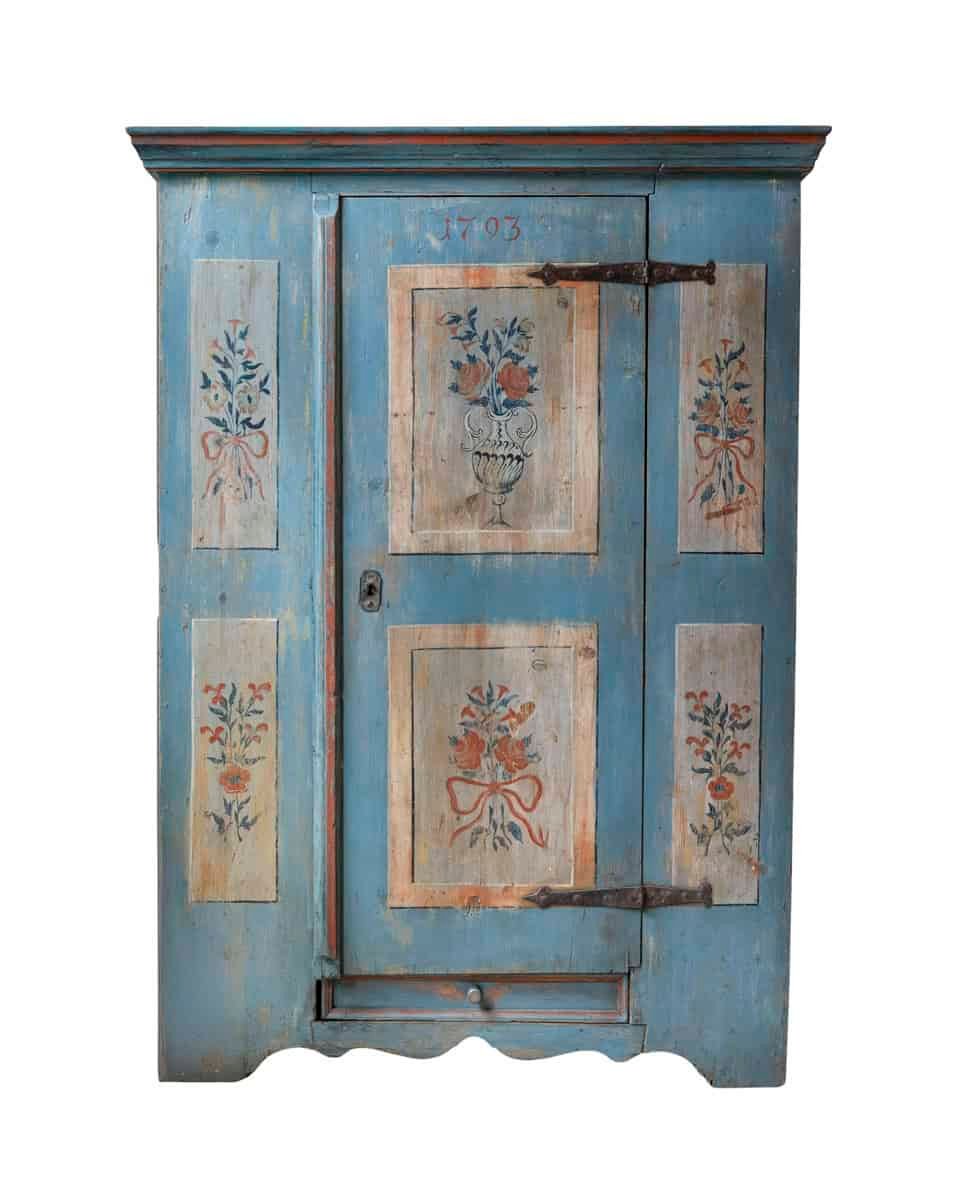 Tyrolean Late 18th Century Painted Pine Armoire with Original Folk Art Finish, Dated 1793 - JAA