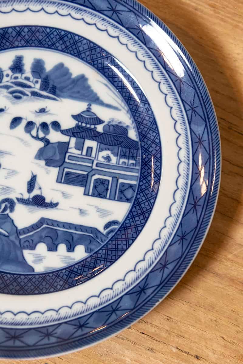 Portuguese 20th Century Mottahedeh Blue Canton Porcelain Plate with Blue and White Chinese Landscape - JAA