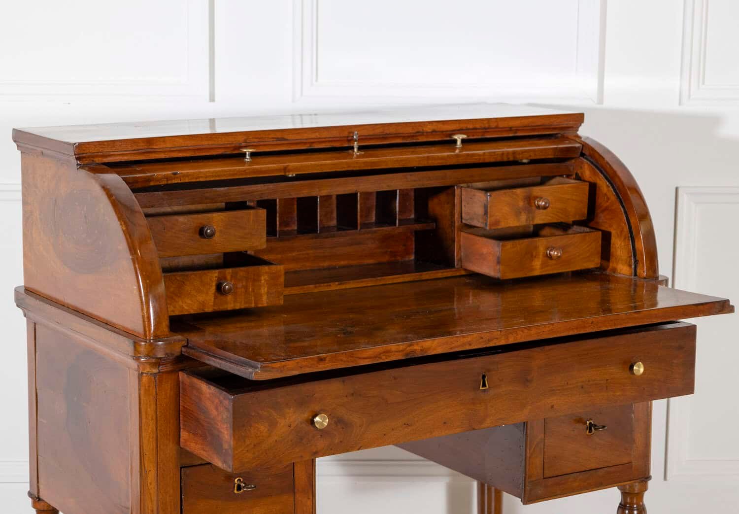 19th-Century Italian Charles X Walnut Cylinder Desk - JAA