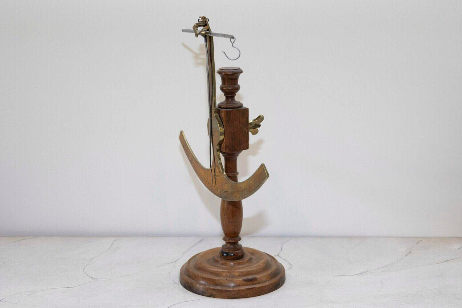 French 19th Century Brass Fabric Scale on Wooden Base Signed Robert A Vienne - JAA