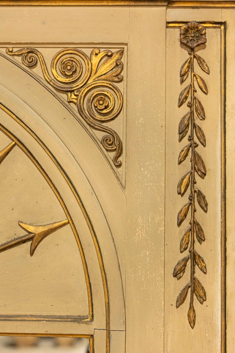 French Empire Style Beige Painted Trumeau Mirror with Carved Gilt Décor - JAA