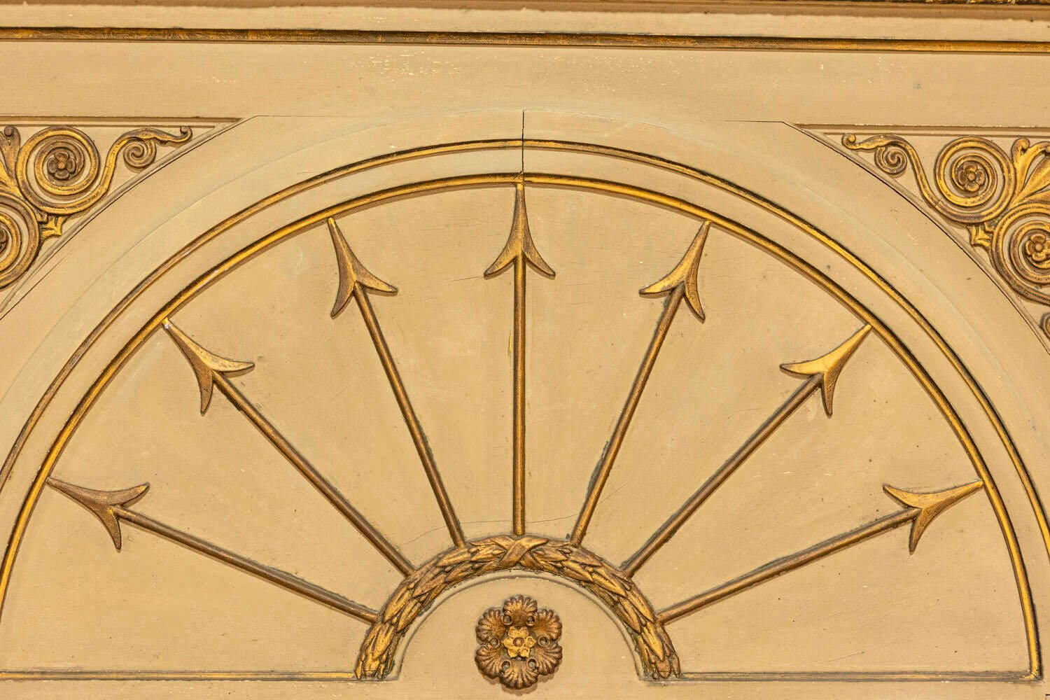 French Empire Style Beige Painted Trumeau Mirror with Carved Gilt Décor - JAA