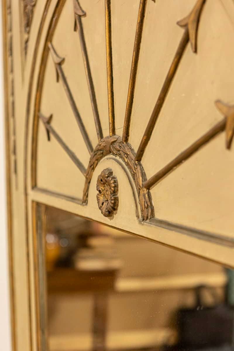 French Empire Style Beige Painted Trumeau Mirror with Carved Gilt Décor - JAA
