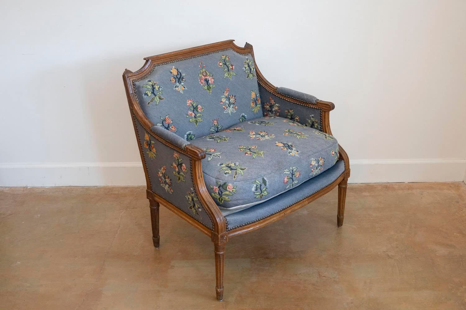 Pair of French Louis XVI Period 1790s Bergère Marquise Chairs with Upholstery - JAA