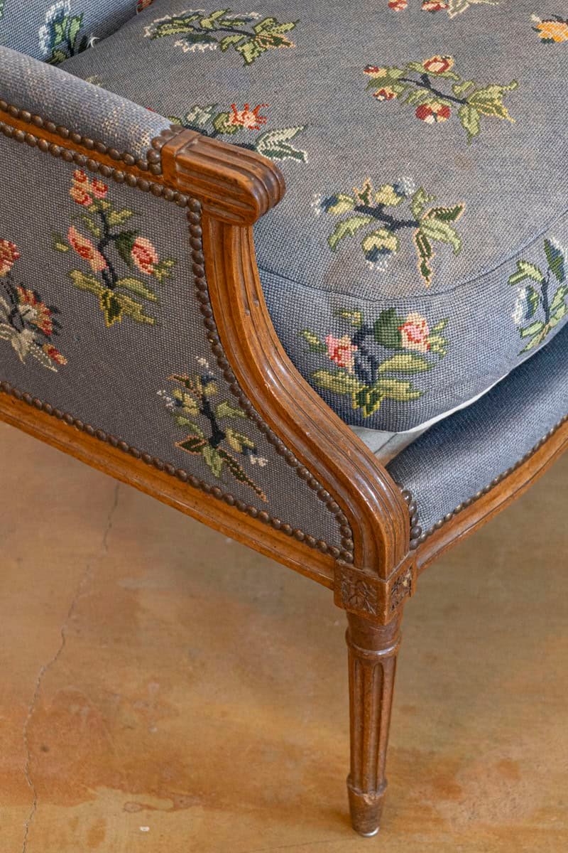 Pair of French Louis XVI Period 1790s Bergère Marquise Chairs with Upholstery - JAA