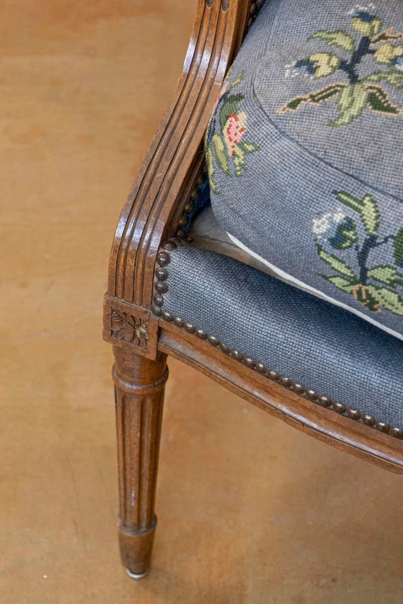 Pair of French Louis XVI Period 1790s Bergère Marquise Chairs with Upholstery - JAA