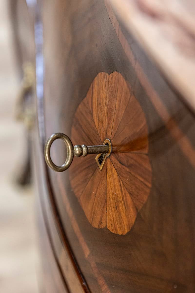 Italian Early 20th Century Rococo Style Walnut Commodes with Marble Tops, Pair, c.1900 - JAA